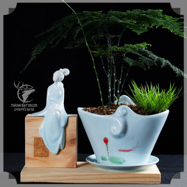 Tượng Gốm Sứ Cô Gái Đọc Sách Trang Trí Tiểu Cảnh, Cây Bonsai, Cây Cảnh, Hòn Non Bộ, Hồ Thủy Sinh, Lũa - Hình ảnh 7