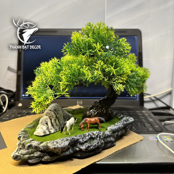 Chậu Cây Tùng Bonsai Bằng Nhựa Trang Trí Tiểu Cảnh, Trang Trí Kèm Các Mẫu Tượng Mini - Hình ảnh 7