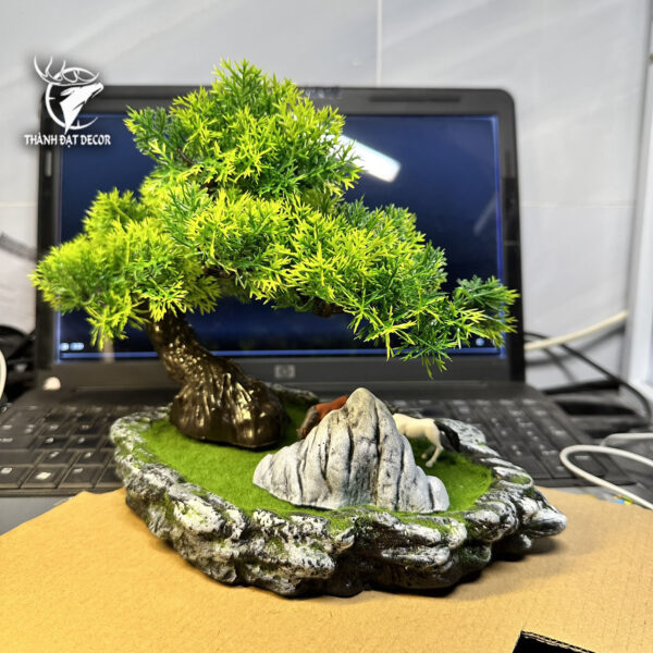 Chậu Cây Tùng Bonsai Bằng Nhựa Trang Trí Tiểu Cảnh, Trang Trí Kèm Các Mẫu Tượng Mini - Hình ảnh 6