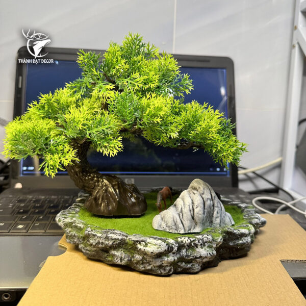 Chậu Cây Tùng Bonsai Bằng Nhựa Trang Trí Tiểu Cảnh, Trang Trí Kèm Các Mẫu Tượng Mini - Hình ảnh 4