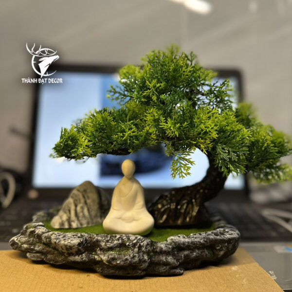 Chậu Cây Tùng Bonsai Bằng Nhựa Trang Trí Tiểu Cảnh, Trang Trí Kèm Các Mẫu Tượng Mini - Hình ảnh 2